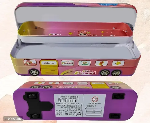 Bus Shape Pencil Box with Wheel Pull and Move Pencil Box (Hellow Mermaid Pink)-thumb2