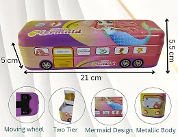 Bus Shape Pencil Box with Wheel Pull and Move Pencil Box (Hellow Mermaid Pink)-thumb3