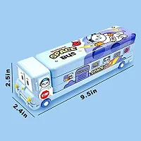 School Bus Pencil Box (Blue Color) Geometry Box with Sharpener Cartoon Printed Dual Compartment Space Bus-thumb4