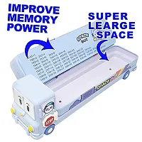 School Bus Pencil Box (Blue Color) Geometry Box with Sharpener Cartoon Printed Dual Compartment Space Bus AA-thumb2