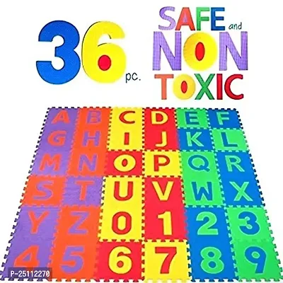 Mini Puzzle Foam Mat for Kids Interlocking Learning Alphabet and Number Mat for Kids Multi Color 36 Pieces