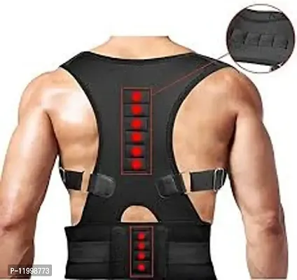 GVV Magnetic Back Brace Posture Corrector Therapy Shoulder Belt for Lower and Upper Back Pain Relief, Posture Corrector Men for Women, (Free Size) (Black)-thumb0
