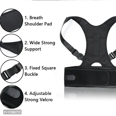 GVV Magnetic Back Brace Posture Corrector Therapy Shoulder Belt for Lower and Upper Back Pain Relief, Posture Corrector Men for Women, (Free Size) (Black)-thumb3