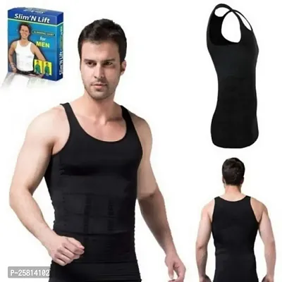 Gvv Slim Fit Tummy Tucker Lift Body Shaper Vest/Thermal Compression Base Layer Belly Buster Undershirt Vest to Look Slim (S -Black)-thumb0
