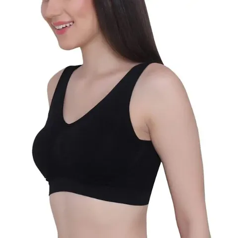 Scallop Gomzi Fashion Women Cotton Non Padded Non-Wired Air Sports Bra (Black) Size:-36