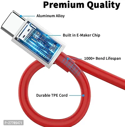 SB USB Type C Cable 1 m 6A VOOCDARTWrapfast charging upto 65W Wire USBC Charger Data cable OPWR6 Compatible with Type C PORT MOBILE PHONES Red One Cable-thumb2