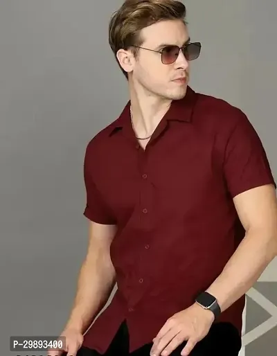 Reliable Red Cotton Short Sleeve Casual Shirts For Men-thumb0