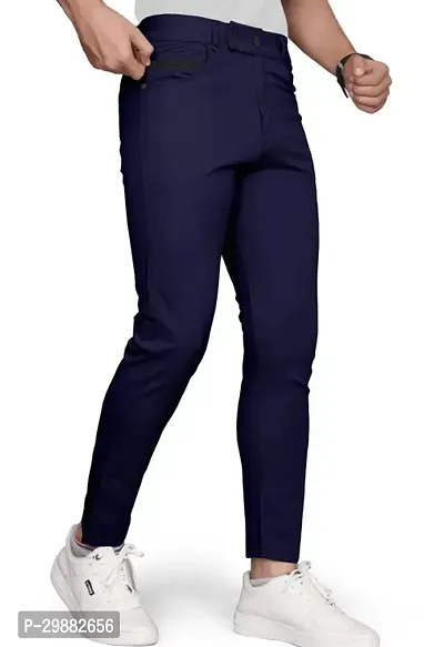 Stylish Blue Cotton Solid Trouser For Men-thumb0