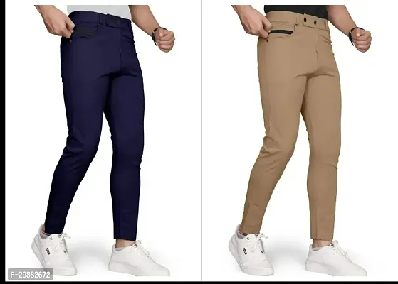 Stylish Multicoloured Cotton Solid Trouser For Men Pack Of 2