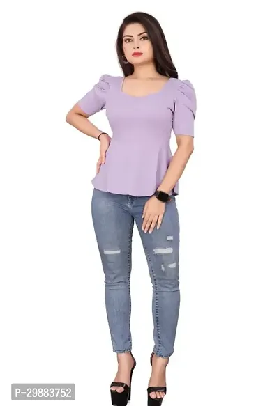 Elegant Violet Cotton Solid Top For Women-thumb0