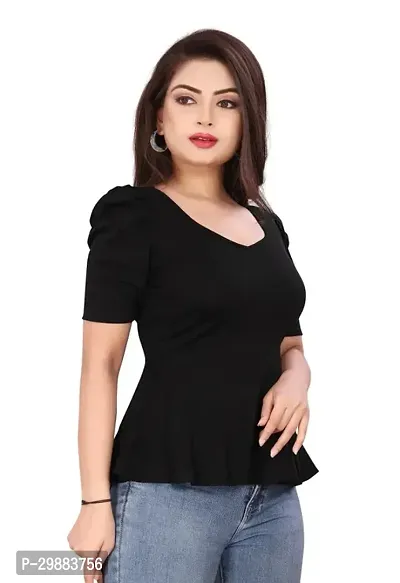 Elegant Black Cotton Solid Top For Women-thumb0