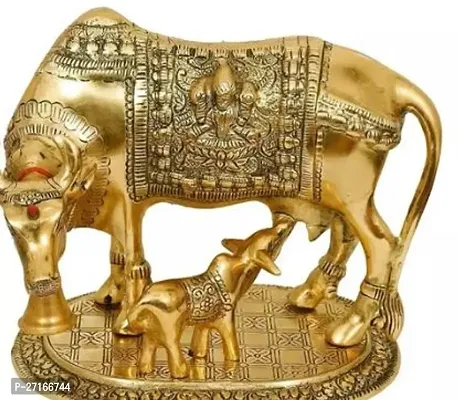 Stylish Oxidized Golden Metal Kamdhenu Cow Calf With Krishna For Home Decorative Showpiece Showpiece For Home Office Decoration-thumb0