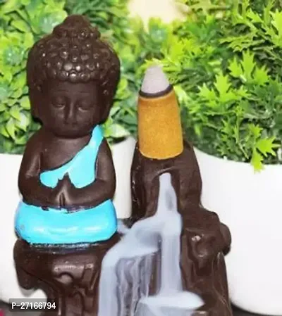 Meditating Monk Buddha Smoke Backflow Cone Incense Holder Decorative Showpiece