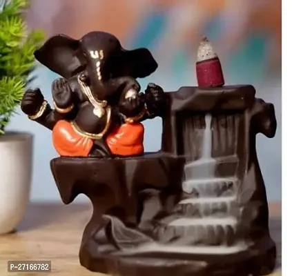 Stylish Olyresin Ganesha With Smoke Fountain Backflow Cone Incense Holder Decorative-thumb0