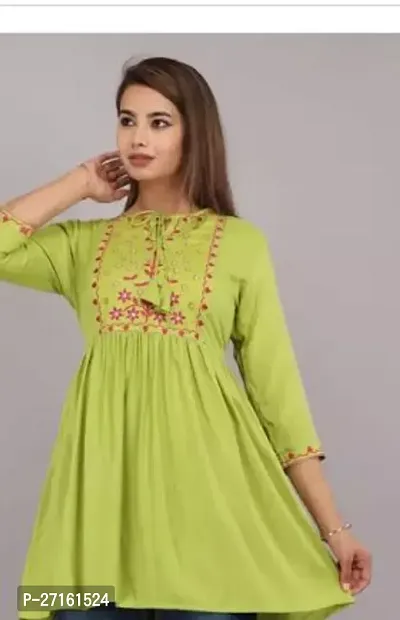 Elegant Green Viscose Rayon Embroidered Top For Women-thumb0