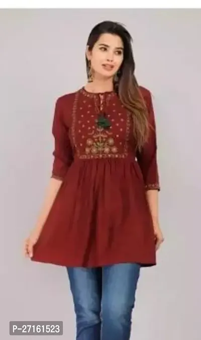 Elegant Maroon Viscose Rayon Embroidered Top For Women-thumb0
