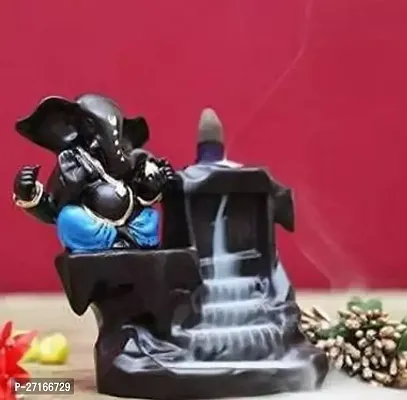 Stylish Polyresin Ganesha Smoke Fountain Backflow Waterfall Cone Incense Holder Showpiece Statue With 10 Back Flow Incense Cone-thumb0