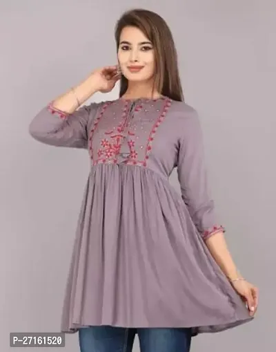 Elegant Grey Viscose Rayon Embroidered Top For Women