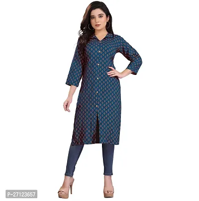 Stylish Aqua Blue Cotton Solid A-Line Kurta For Women-thumb0