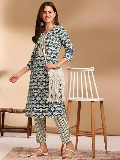 Stylish Cotton Printed Straight Kurtis Bottom Set