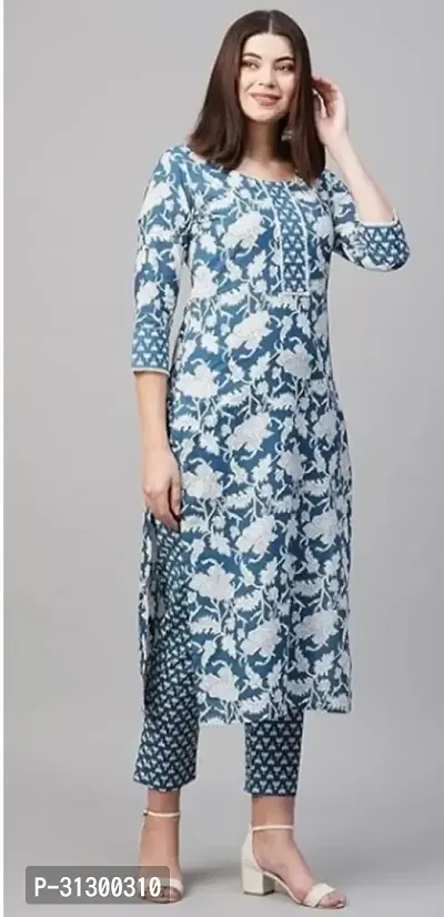 Stylish Cotton Blend Printed Kurta Bottom Set for Women-thumb0