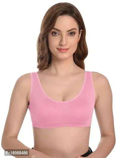 Womens Cotton Non Padded Wire Free Sports, Full-Coverage Bra (Pink)-thumb0