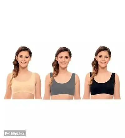 Women Cotton Non Padded Non-Wired Air Sports Bra-3pcs