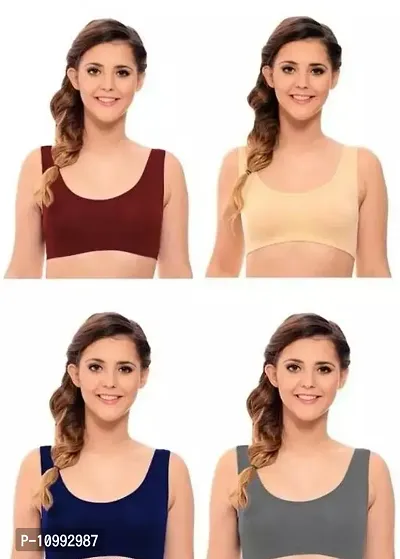 Women Cotton Non Padded Non-Wired Air Sports Bra-4pcs