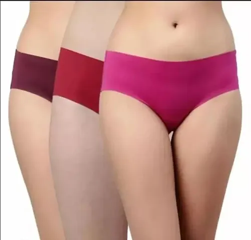 SH ENTERPRISE Women's Seamless Underwear Silk, Cotton-Nylon Mid-Rise Panty (Color:- Pink-Red-Maroon) (Pack of 3) (Size:- X-Large)