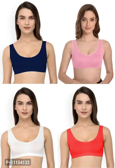 Women Cotton Non Padded Non-Wired Air Sports Bra-4-pcs-