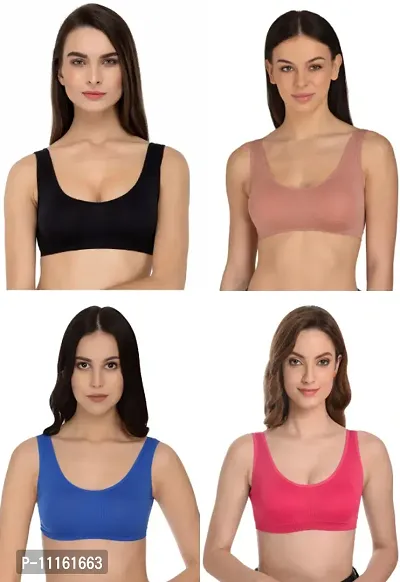 Women Cotton Non Padded Non-Wired Air Sports Bra-4-pcs