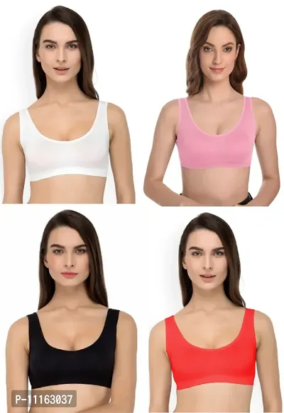 Women Cotton Non Padded Non-Wired Air Sports Bra-4-pcs-