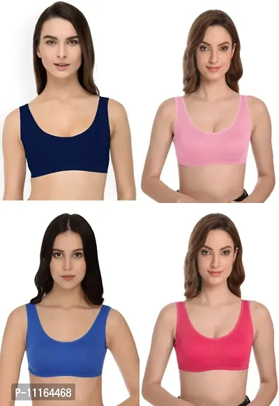 Women Cotton Non Padded Non-Wired Air Sports Bra-4-pcs-