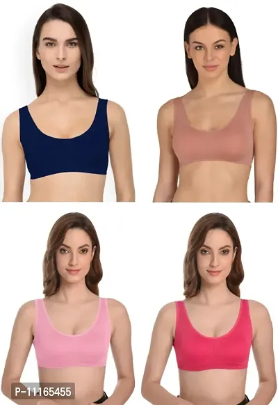 Women Cotton Non Padded Non-Wired Air Sports Bra-4psc-31