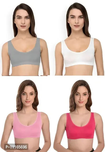 Women Cotton Non Padded Non-Wired Air Sports Bra-4psc-35