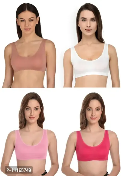 Women Cotton Non Padded Non-Wired Air Sports Bra-4psc-36