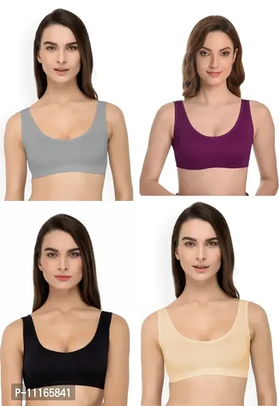 Women Cotton Non Padded Non-Wired Air Sports Bra-4psc-38