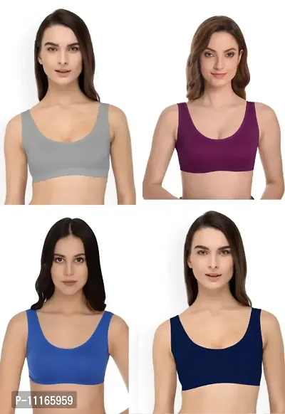 Women Cotton Non Padded Non-Wired Air Sports Bra-4psc-39-thumb0