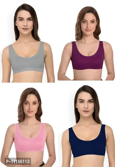 Women Cotton Non Padded Non-Wired Air Sports Bra-4psc-thumb0