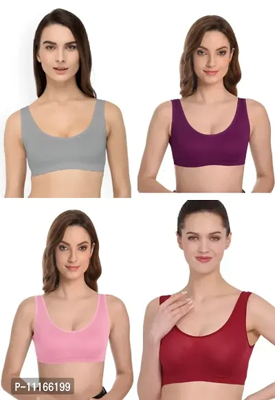 Women Cotton Non Padded Non-Wired Air Sports Bra-4pcs-thumb0