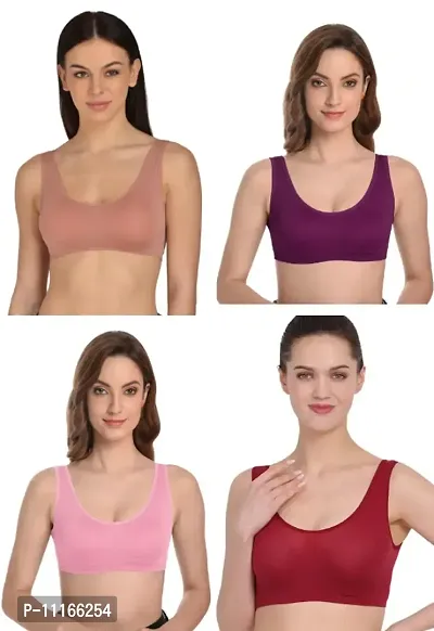 Women Cotton Non Padded Non-Wired Air Sports Bra-4pcs