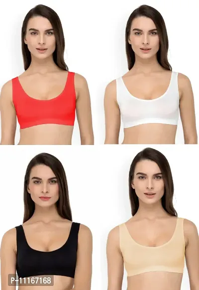 Women Cotton Non Padded Non-Wired Air Sports Bra-4pcs