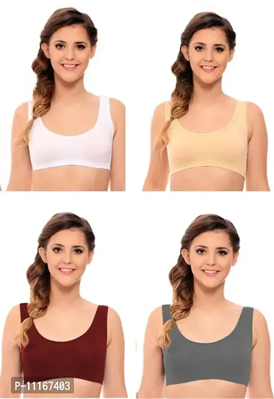 Women Cotton Non Padded Non-Wired Air Sports Bra-4pcs