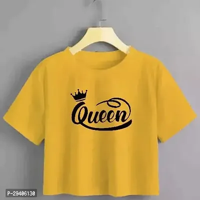 Stylish Yellow Cotton Printed Tshirt For Women-thumb0