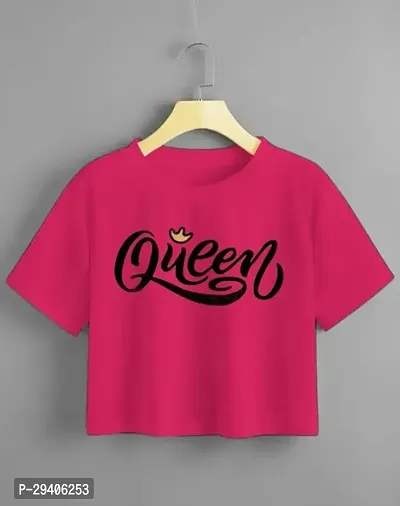 Stylish Pink Cotton Printed Tshirt For Women-thumb0