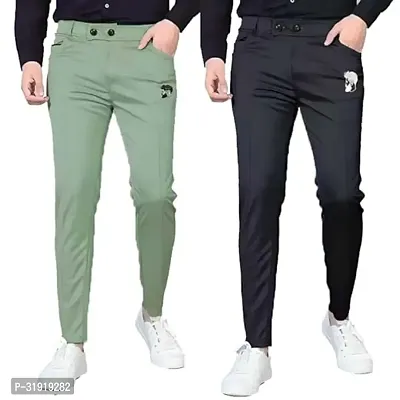 Stylish Multicoloured Cotton Blend Solid Regular Trousers For Men Pack Of 2