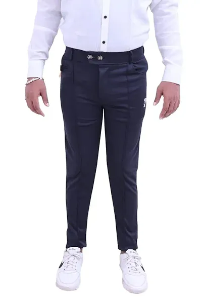 Stylish Polyester Spandex Solid Regular Trousers For Men