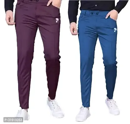 Stylish Multicoloured Cotton Blend Solid Regular Trousers For Men Pack Of 2