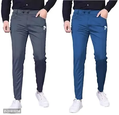 Stylish Multicoloured Cotton Blend Solid Regular Trousers For Men Pack Of 2