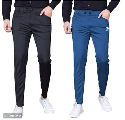 Stylish Multicoloured Cotton Blend Solid Regular Trousers For Men Pack Of 2-thumb0